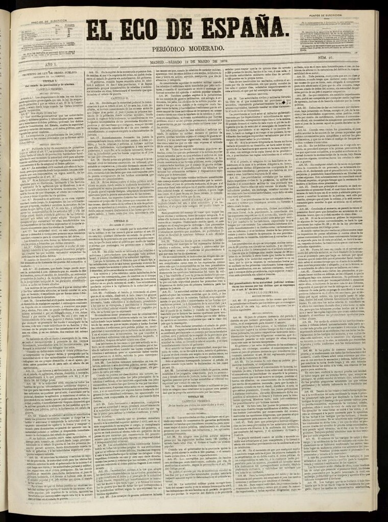 Miniatura de El Eco de España del 12 de marzo de 1870