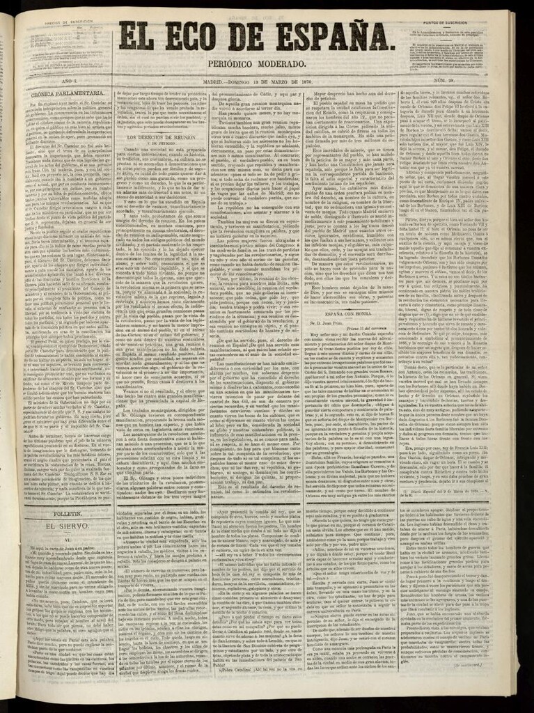 Miniatura de El Eco de España del 13 de marzo de 1870
