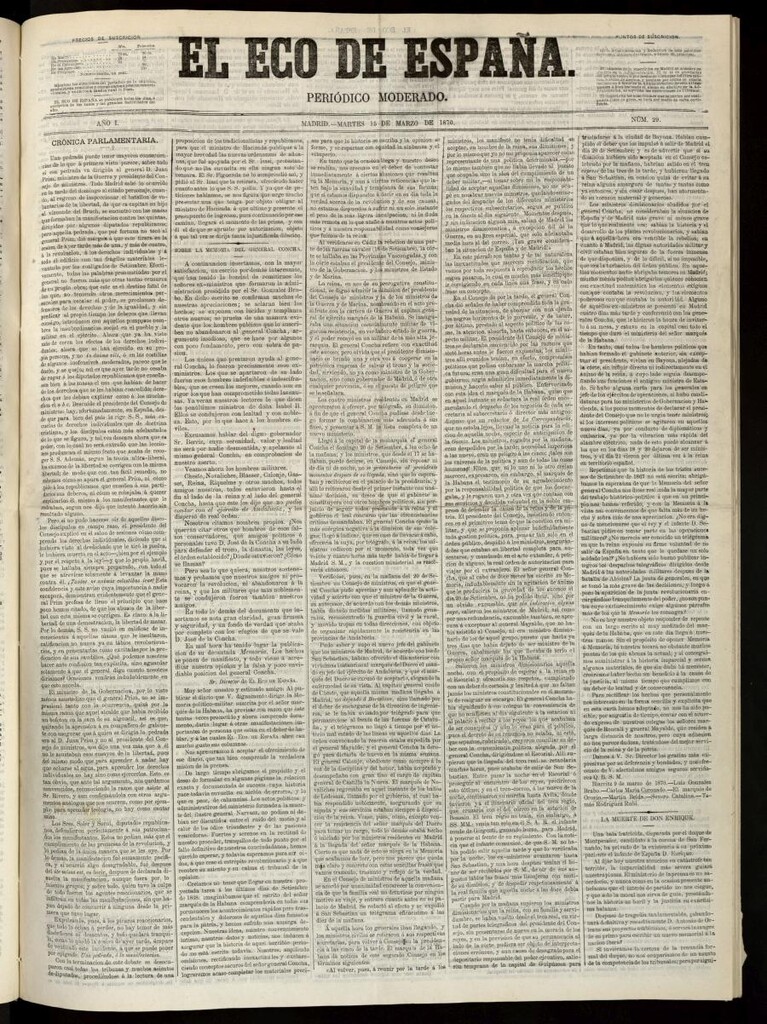 Miniatura de El Eco de España del 15 de marzo de 1870