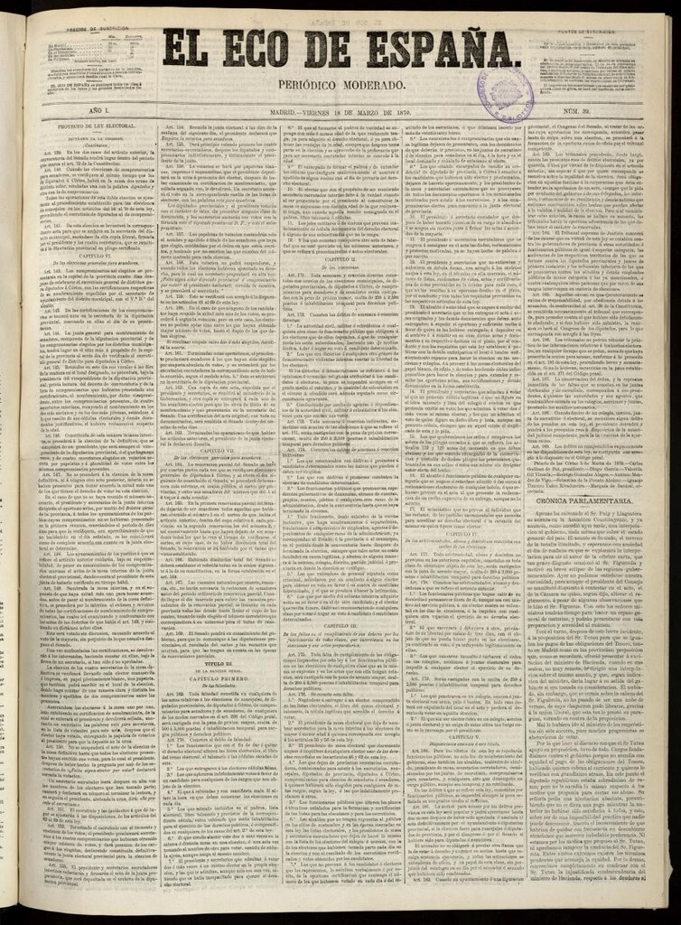 Miniatura de El Eco de España del 18 de marzo de 1870
