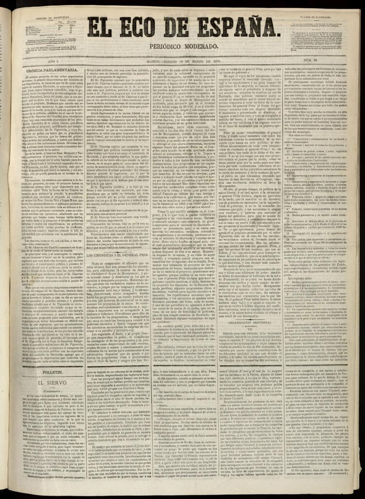 Miniatura de El Eco de España del 19 de marzo de 1870