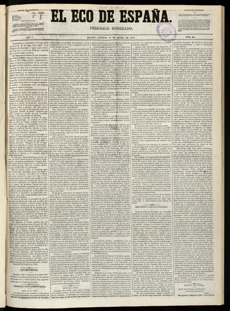 Miniatura de El Eco de España del 20 de marzo de 1870