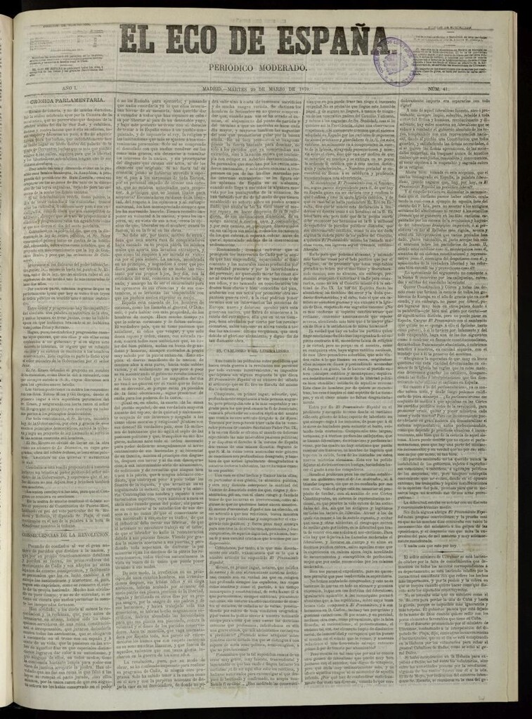 Miniatura de El Eco de España del 29 de marzo de 1870