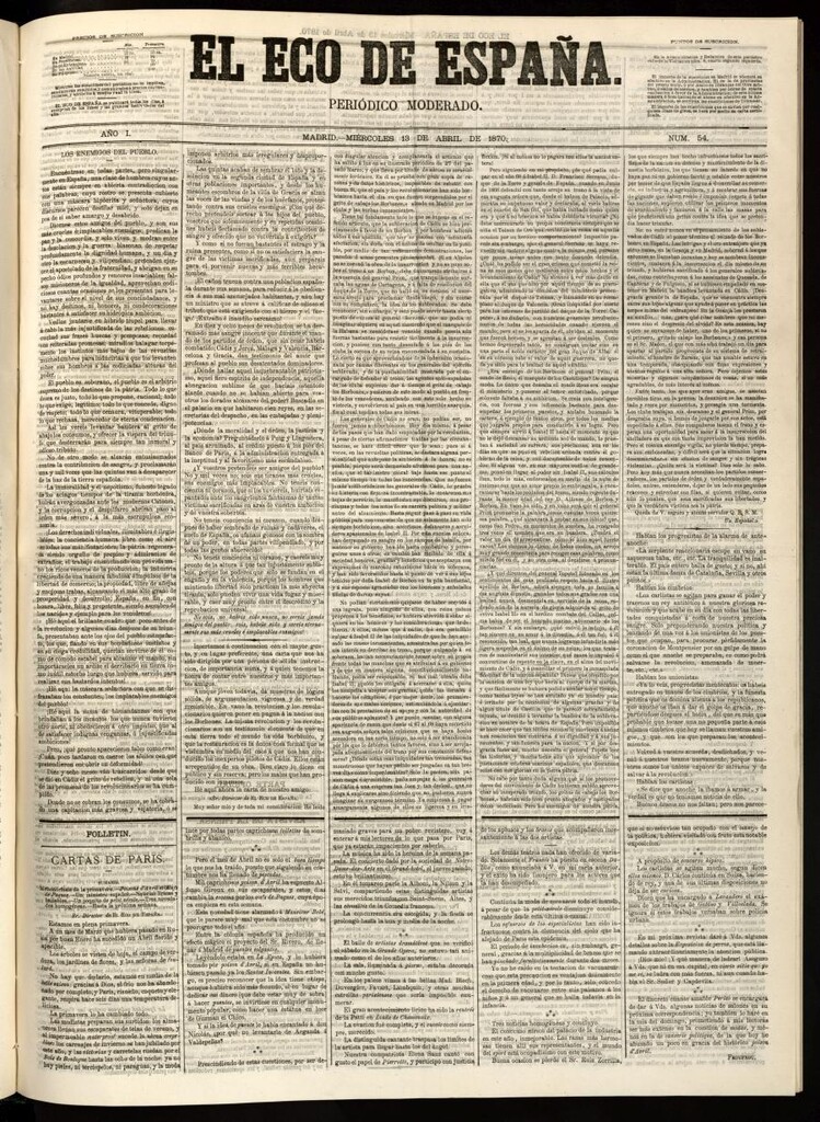 Miniatura de El Eco de España del 13 de abril de 1870