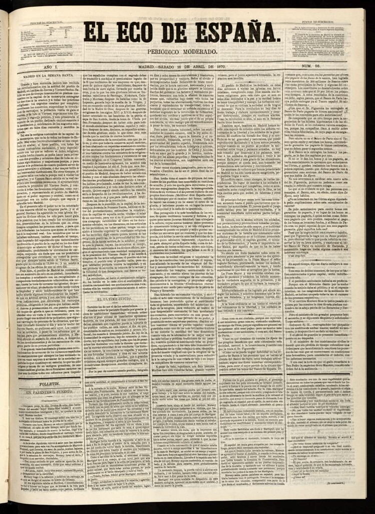 Miniatura de El Eco de España del 16 de abril de 1870