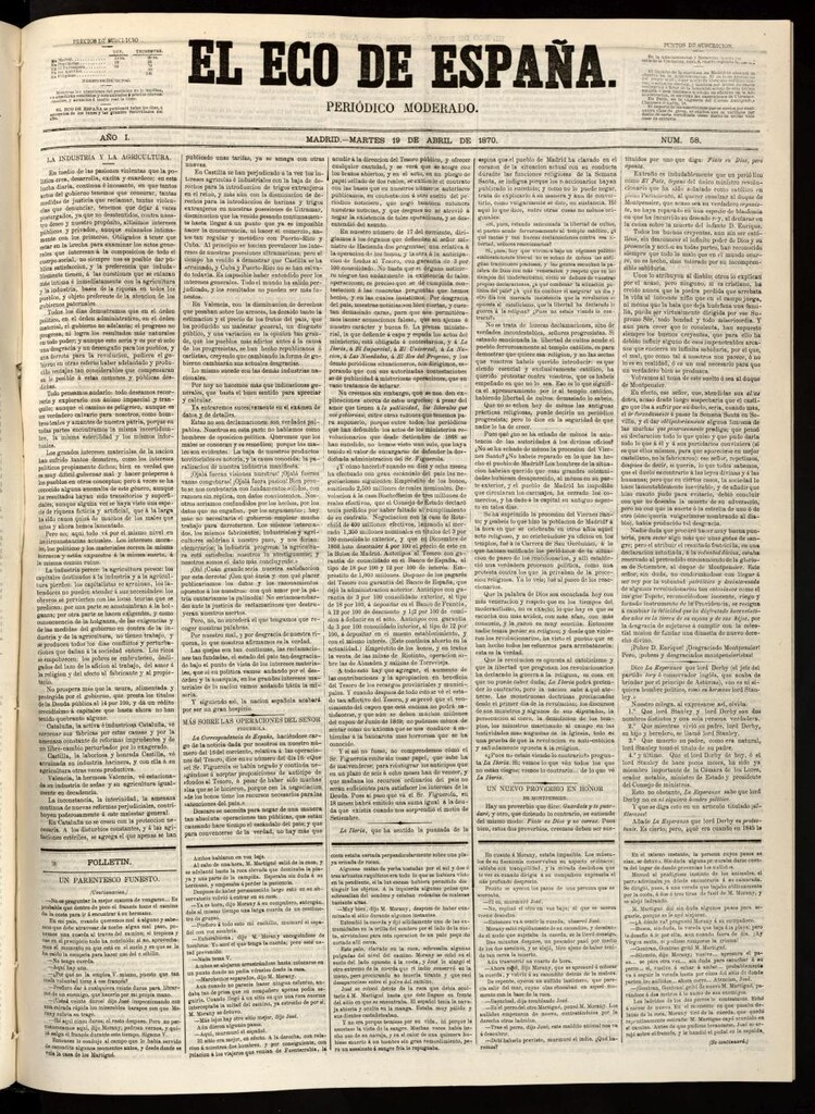 Miniatura de El Eco de España del 19 de abril de 1870