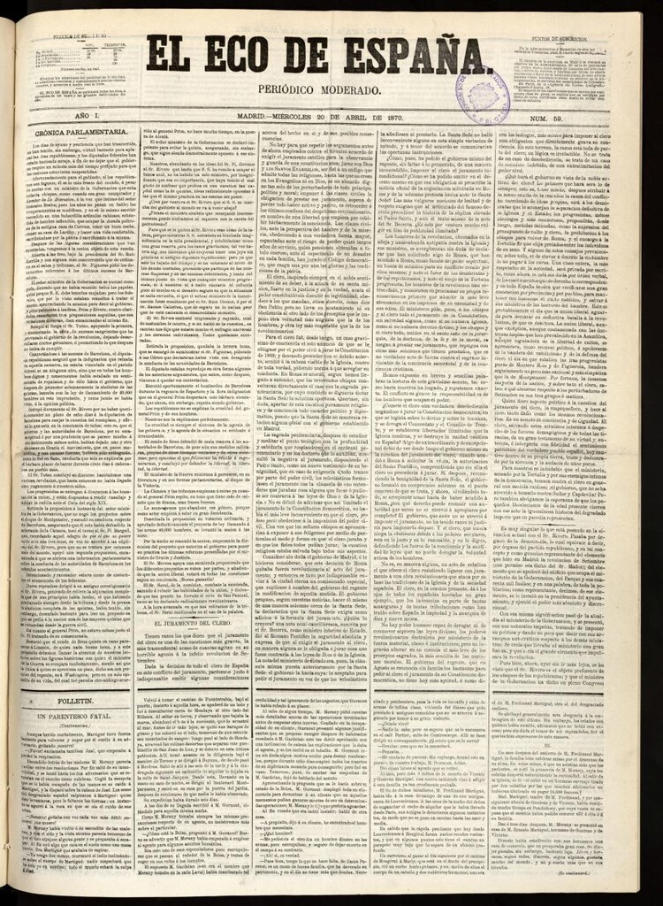 Miniatura de El Eco de España del 20 de abril de 1870