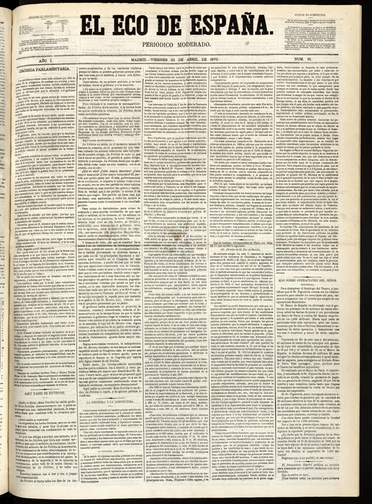 Miniatura de El Eco de España del 22 de abril de 1870