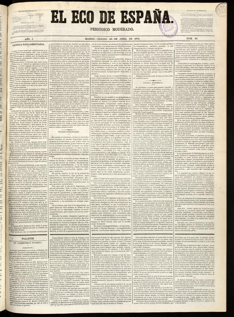 Miniatura de El Eco de España del 23 de abril de 1870