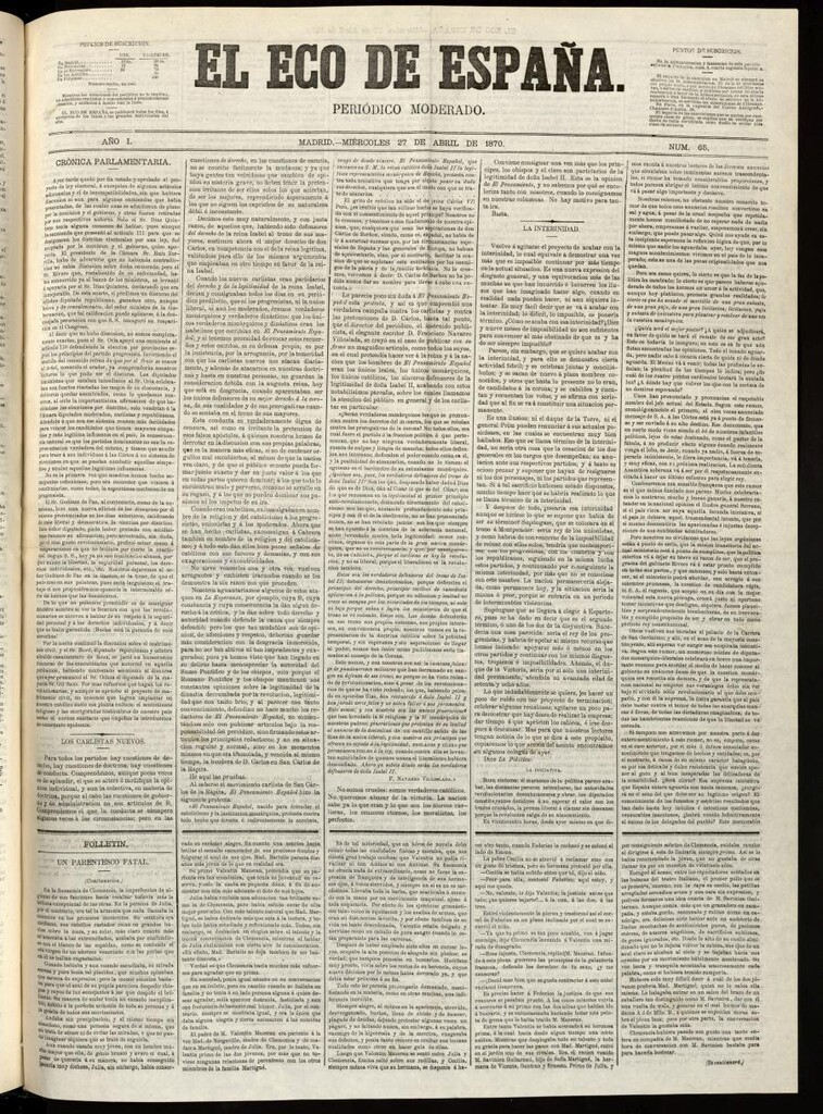 Miniatura de El Eco de España del 27 de abril de 1870
