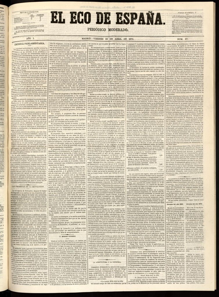 Miniatura de El Eco de España del 29 de abril de 1870