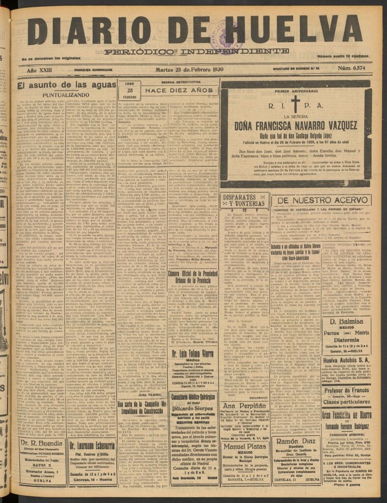 Miniatura de Diario de Huelva : periódico independiente del 25 de febrero de 1930