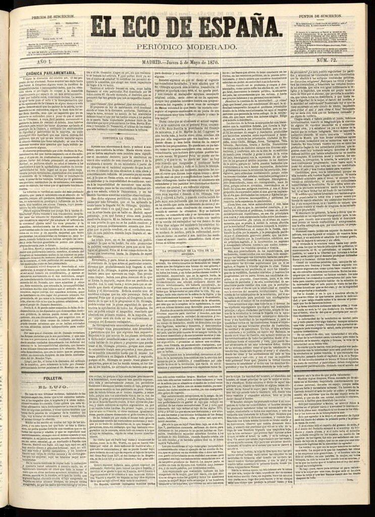 Miniatura de El Eco de España del 5 de mayo de 1870