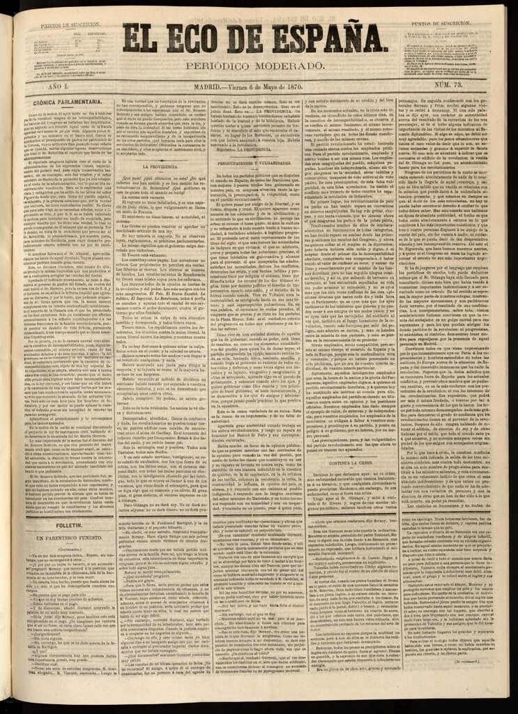 Miniatura de El Eco de España del 6 de mayo de 1870