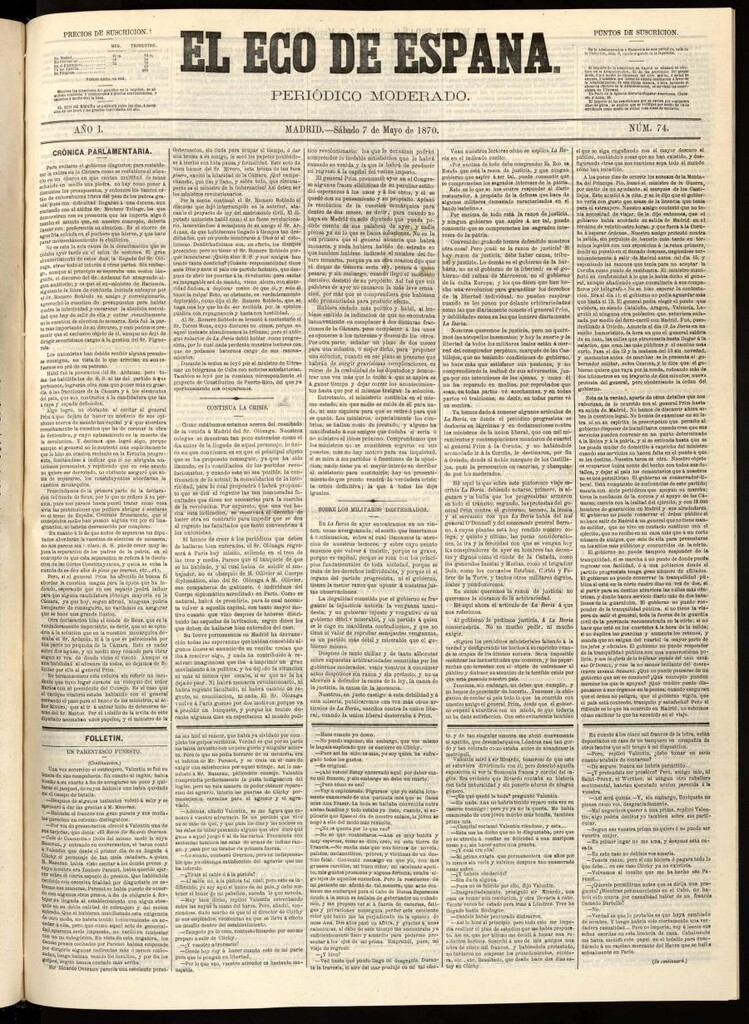 Miniatura de El Eco de España del 7 de mayo de 1870