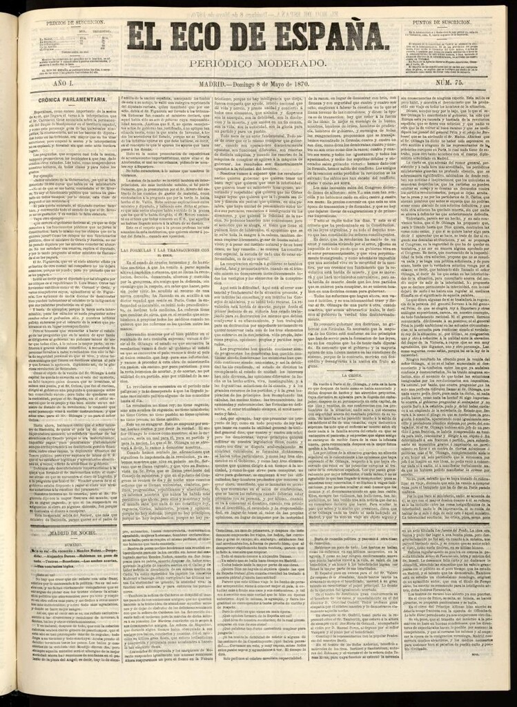 Miniatura de El Eco de España del 8 de mayo de 1870
