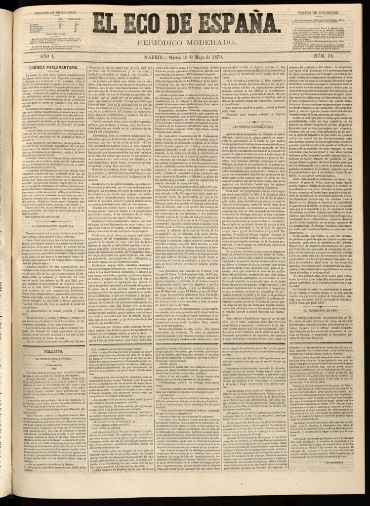 Miniatura de El Eco de España del 10 de mayo de 1870