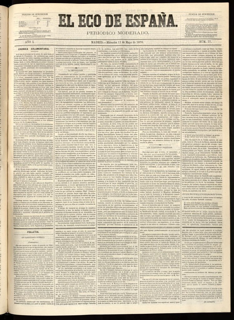Miniatura de El Eco de España del 11 de mayo de 1870