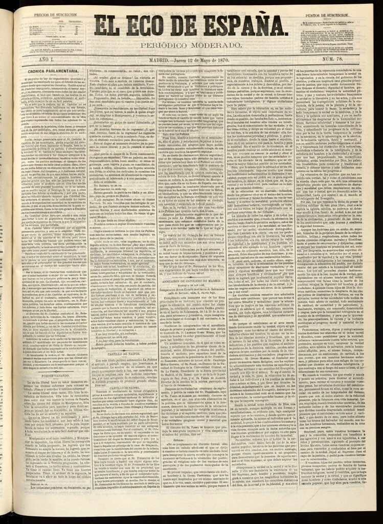 Miniatura de El Eco de España del 12 de mayo de 1870