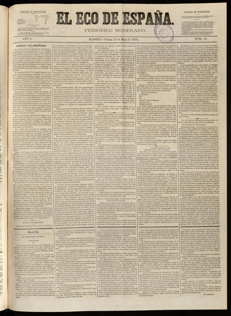 Miniatura de El Eco de España del 13 de mayo de 1870