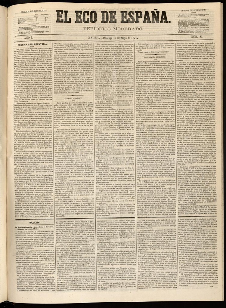 Miniatura de El Eco de España del 15 de mayo de 1870