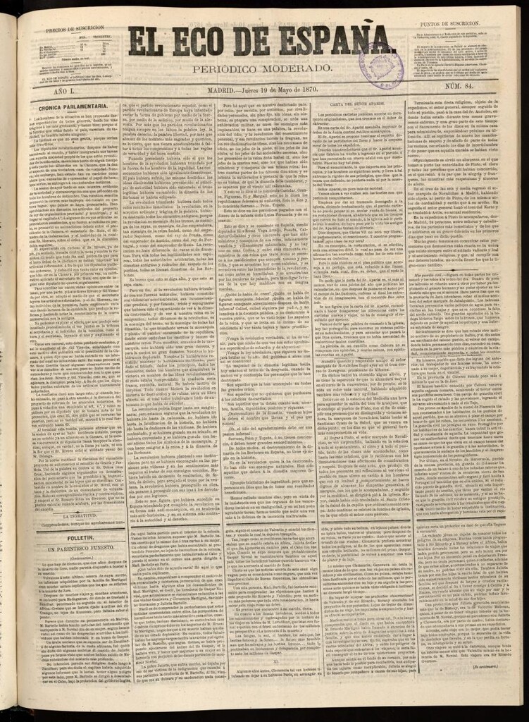 Miniatura de El Eco de España del 19 de mayo de 1870