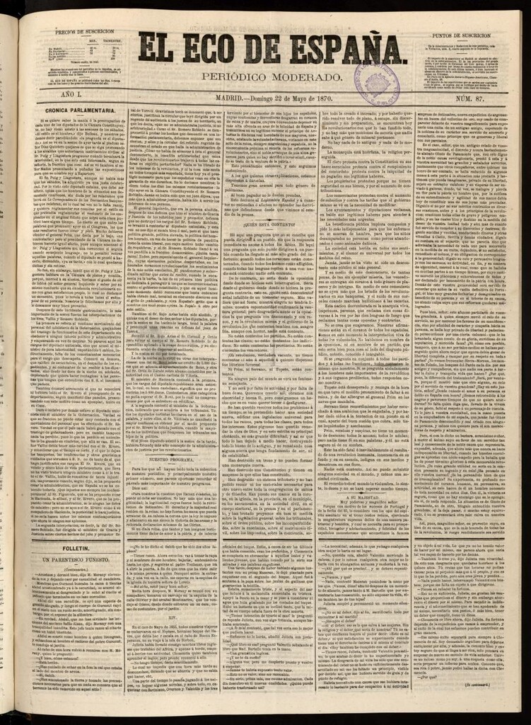 Miniatura de El Eco de España del 22 de mayo de 1870