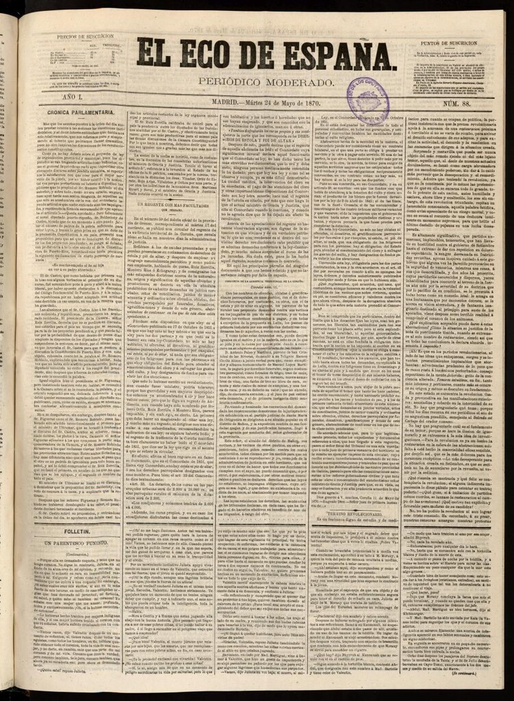 Miniatura de El Eco de España del 24 de mayo de 1870