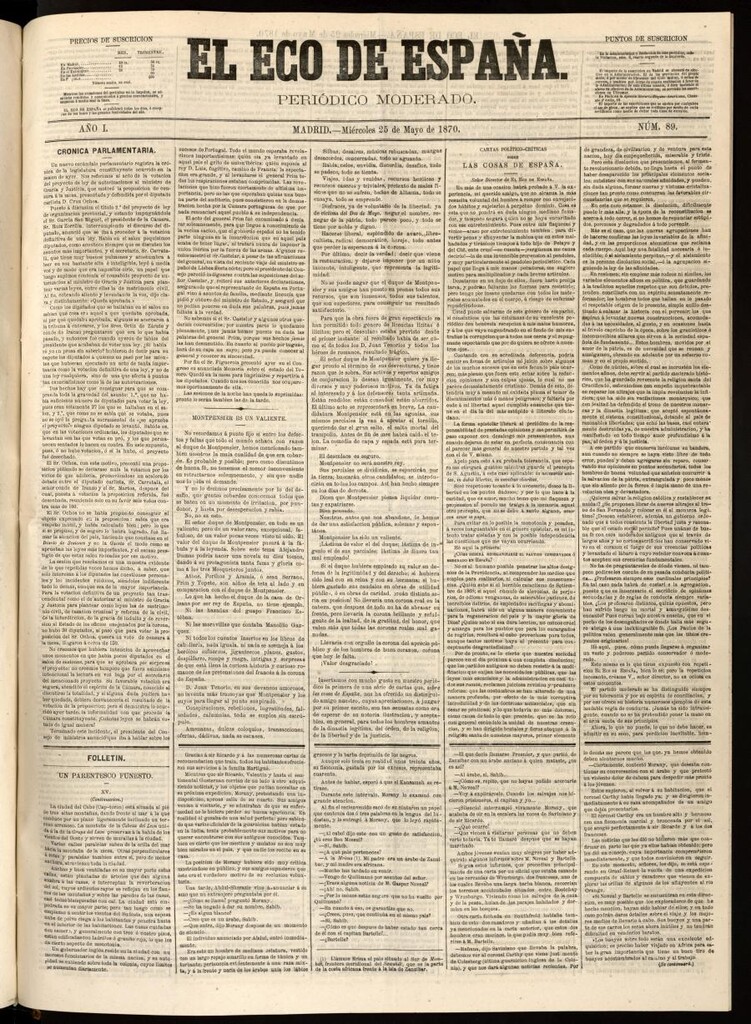 Miniatura de El Eco de España del 25 de mayo de 1870