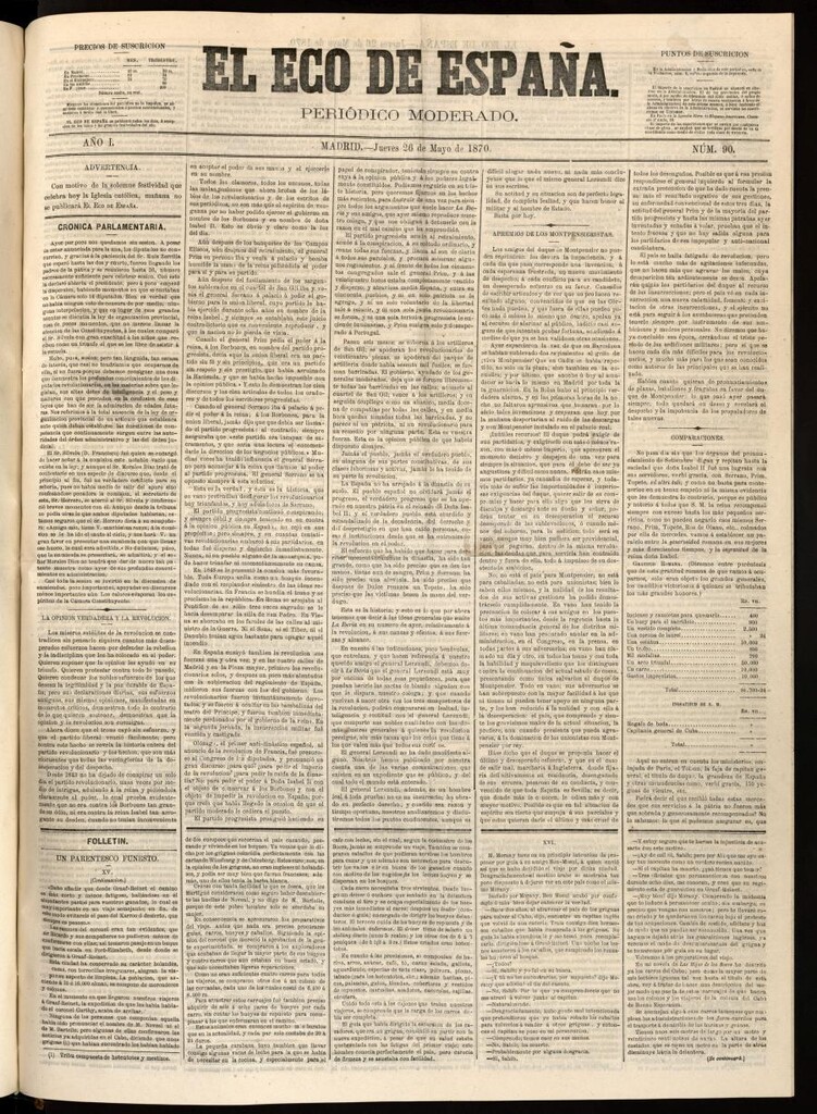 Miniatura de El Eco de España del 26 de mayo de 1870