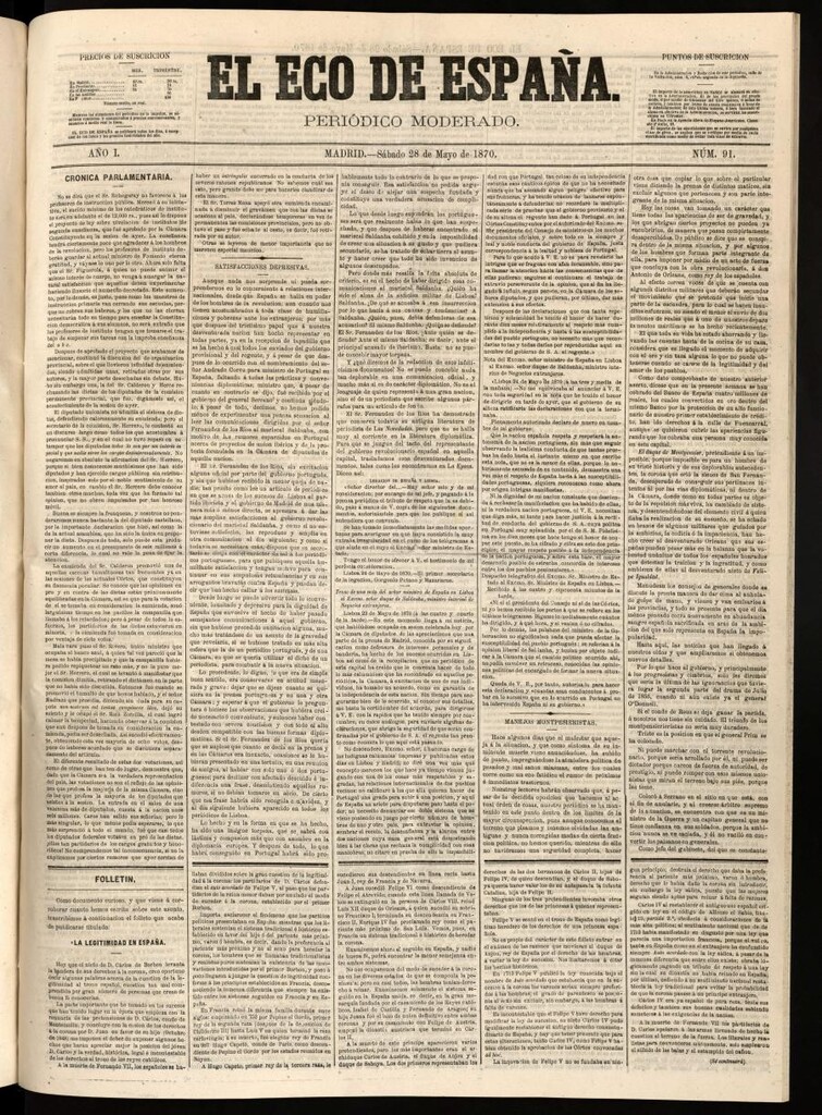 Miniatura de El Eco de España del 28 de mayo de 1870