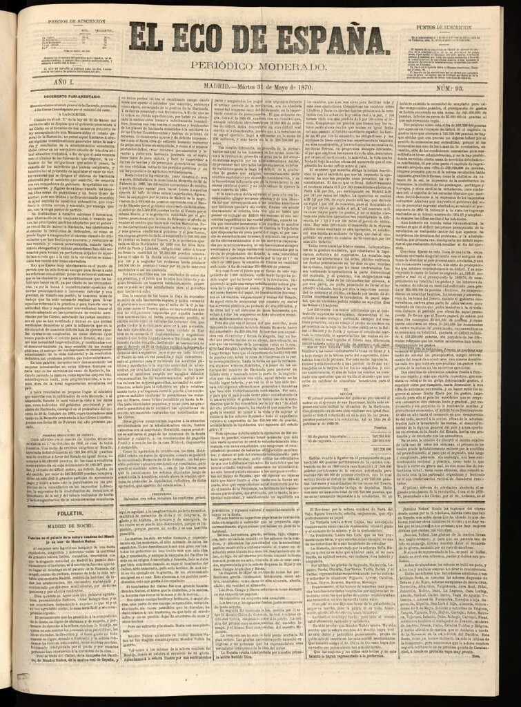Miniatura de El Eco de España del 31 de mayo de 1870