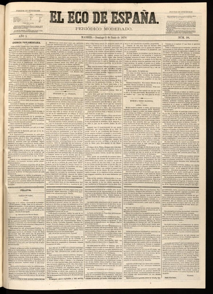 Miniatura de El Eco de España del 5 de junio de 1870
