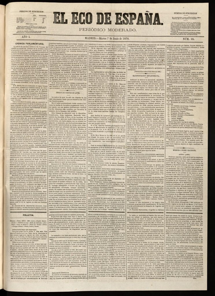 Miniatura de El Eco de España del 7 de junio de 1870