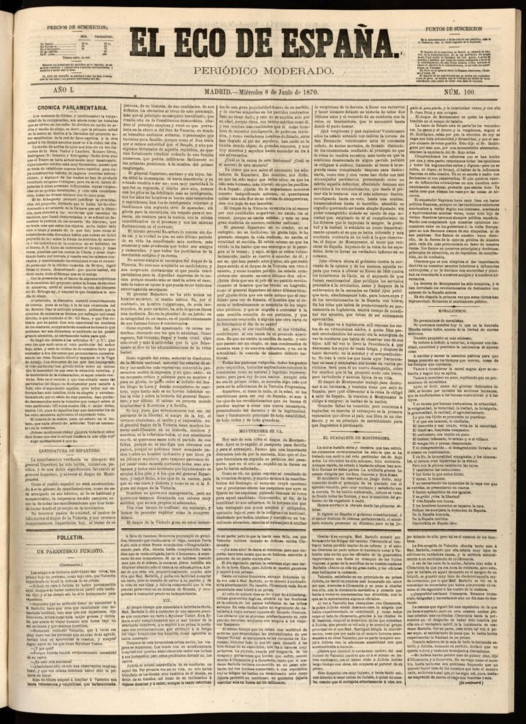 Miniatura de El Eco de España del 8 de junio de 1870
