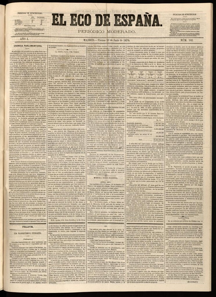 Miniatura de El Eco de España del 10 de junio de 1870