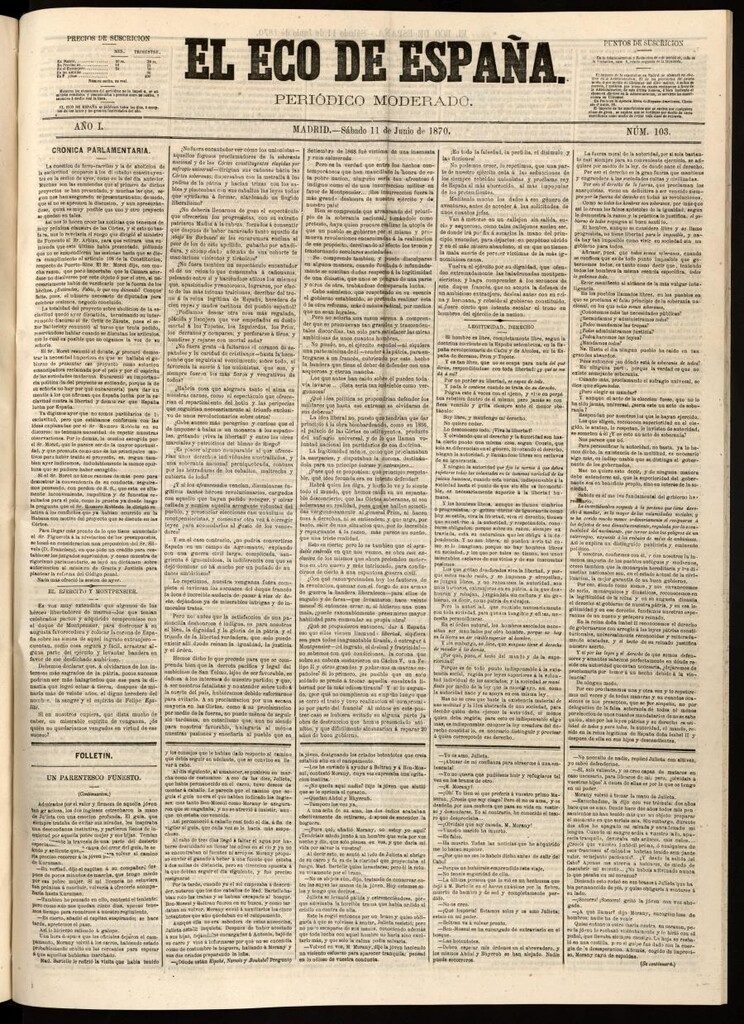 Miniatura de El Eco de España del 11 de junio de 1870