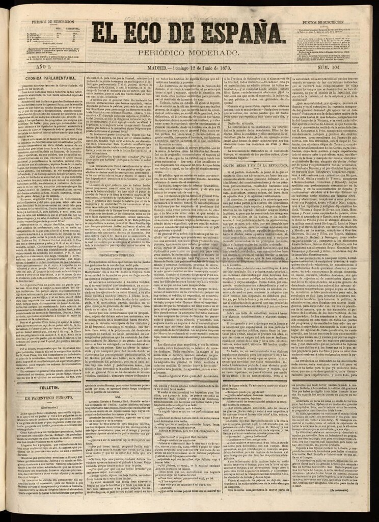 Miniatura de El Eco de España del 12 de junio de 1870
