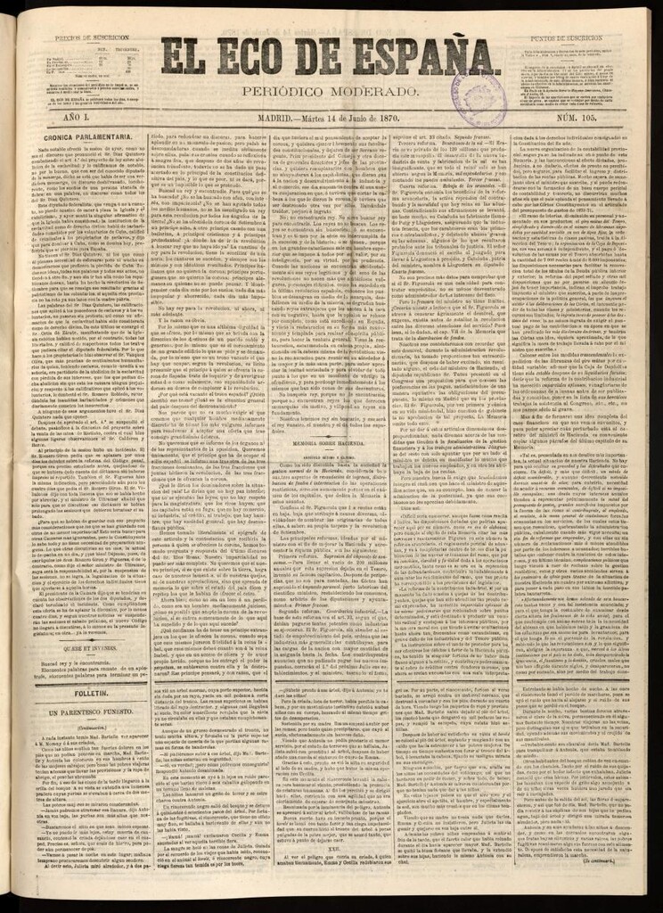 Miniatura de El Eco de España del 14 de junio de 1870