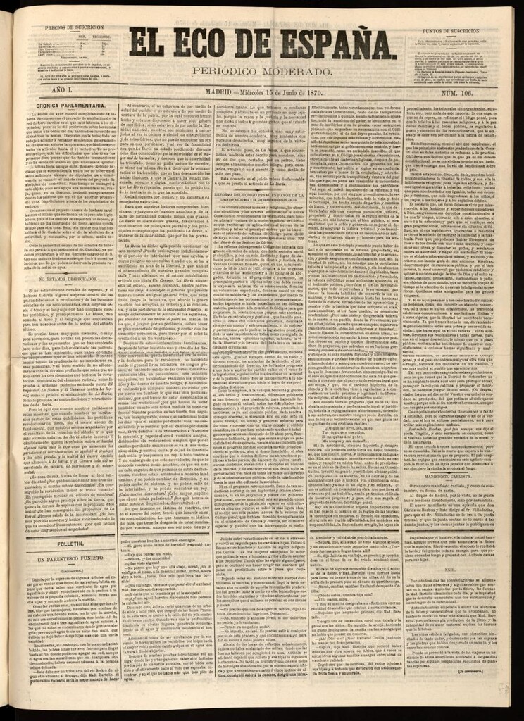Miniatura de El Eco de España del 15 de junio de 1870