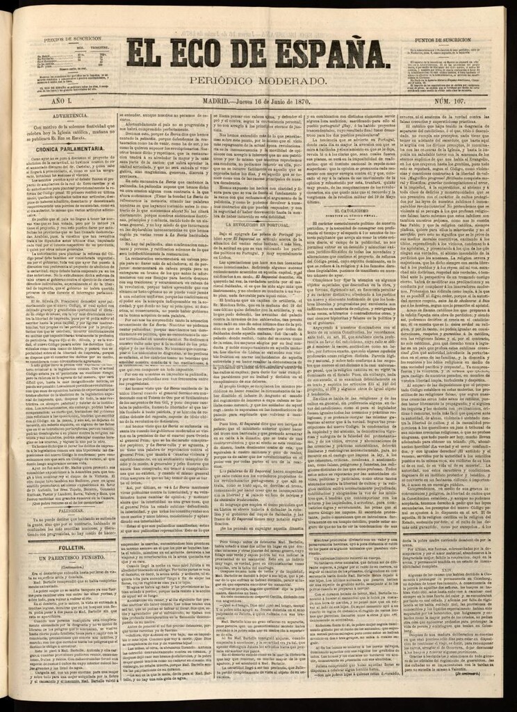 Miniatura de El Eco de España del 16 de junio de 1870