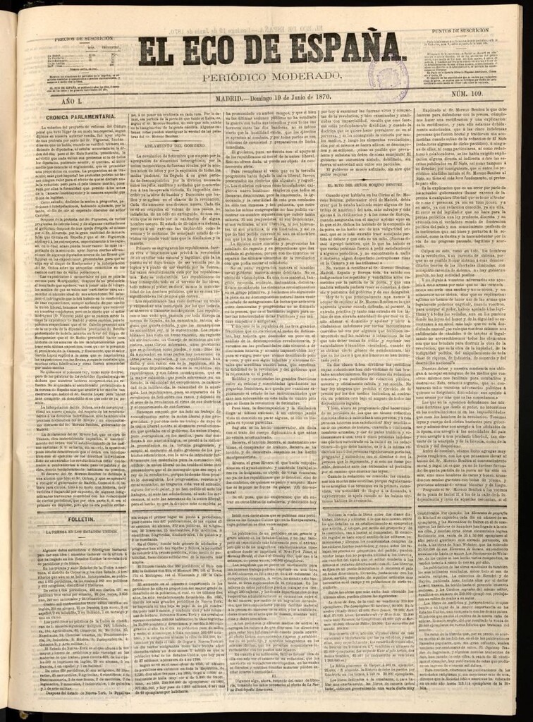 Miniatura de El Eco de España del 19 de junio de 1870