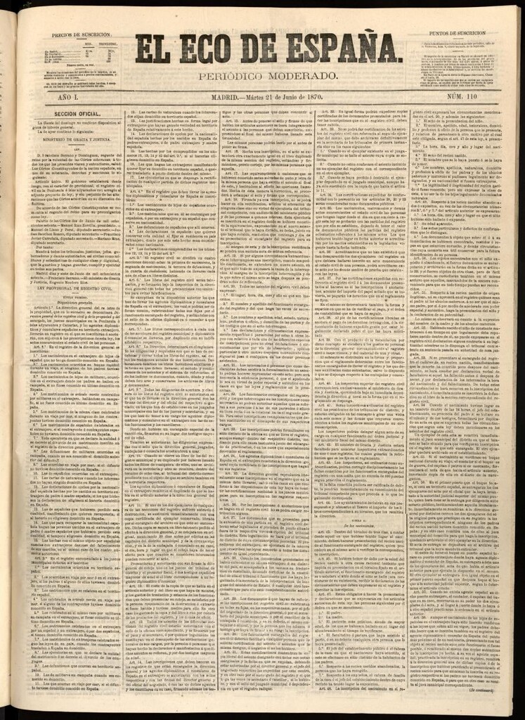 Miniatura de El Eco de España del 21 de junio de 1870