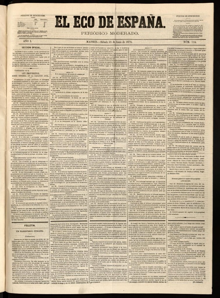 Miniatura de El Eco de España del 25 de junio de 1870