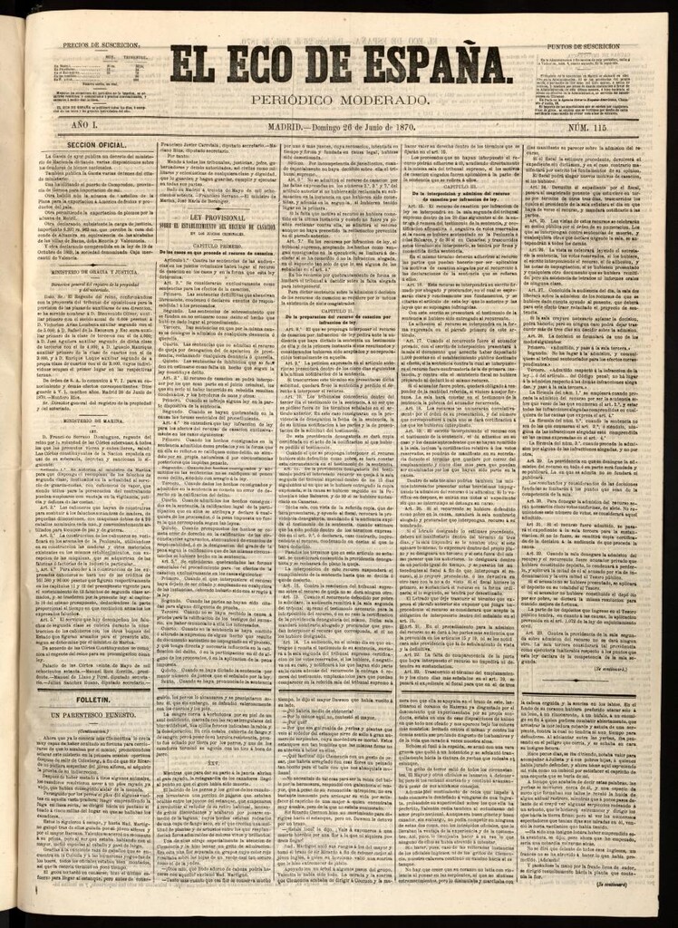 Miniatura de El Eco de España del 26 de junio de 1870