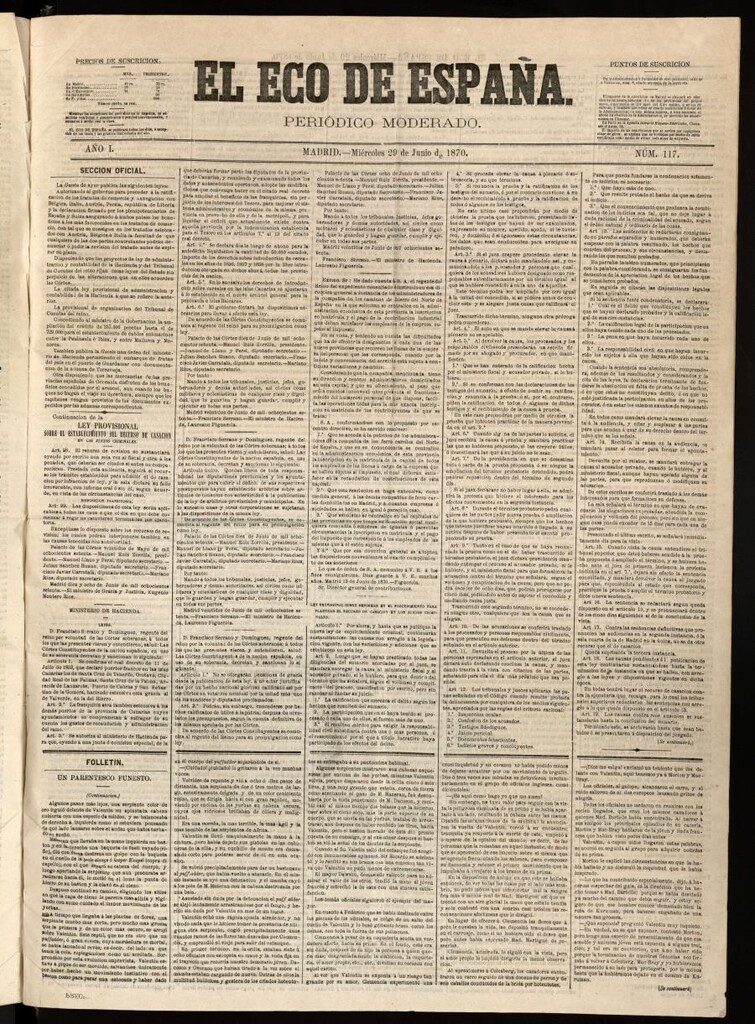 Miniatura de El Eco de España del 29 de junio de 1870