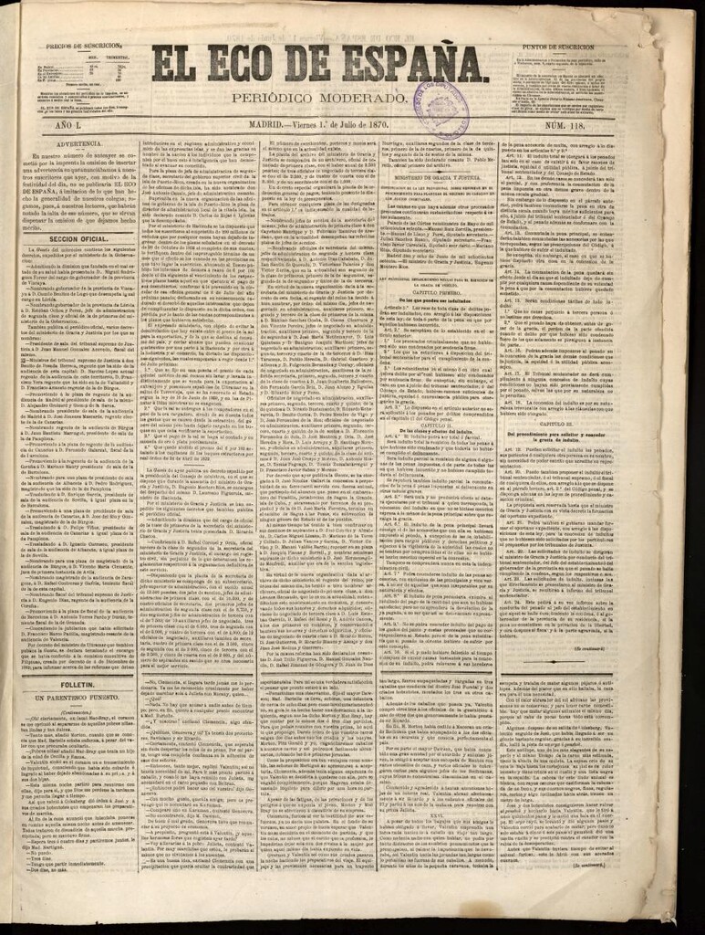 Miniatura de El Eco de España del 1 de julio de 1870