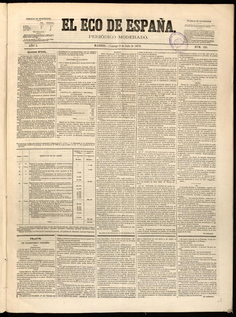 Miniatura de El Eco de España del 3 de julio de 1870