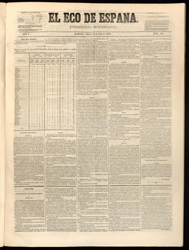 Miniatura de El Eco de España del 19 de julio de 1870