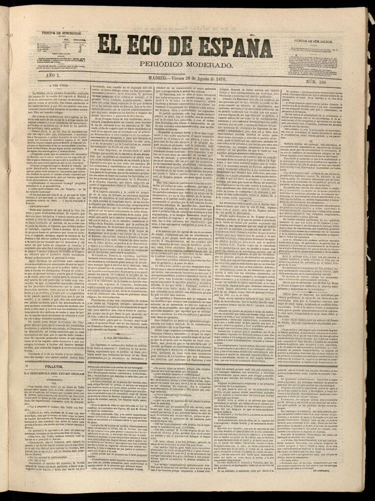 Miniatura de El Eco de España del 26 de agosto de 1870